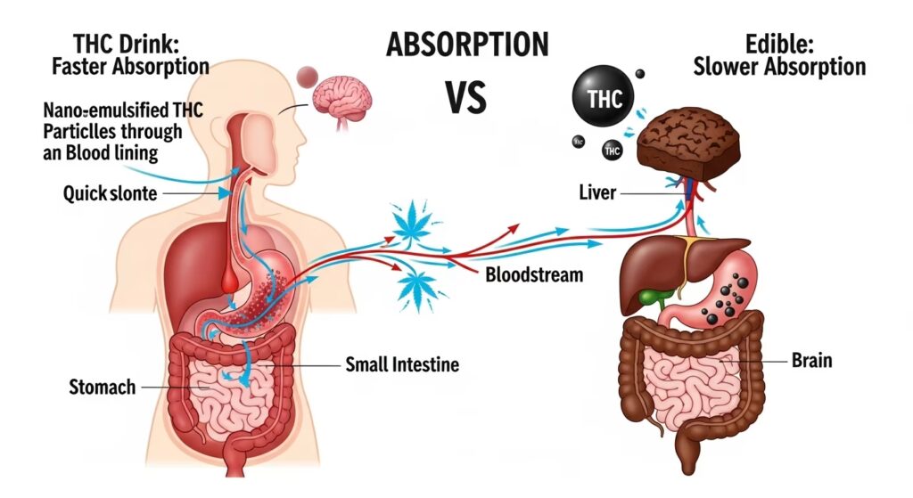 How THC is absorbed: Drinks vs. Edibles